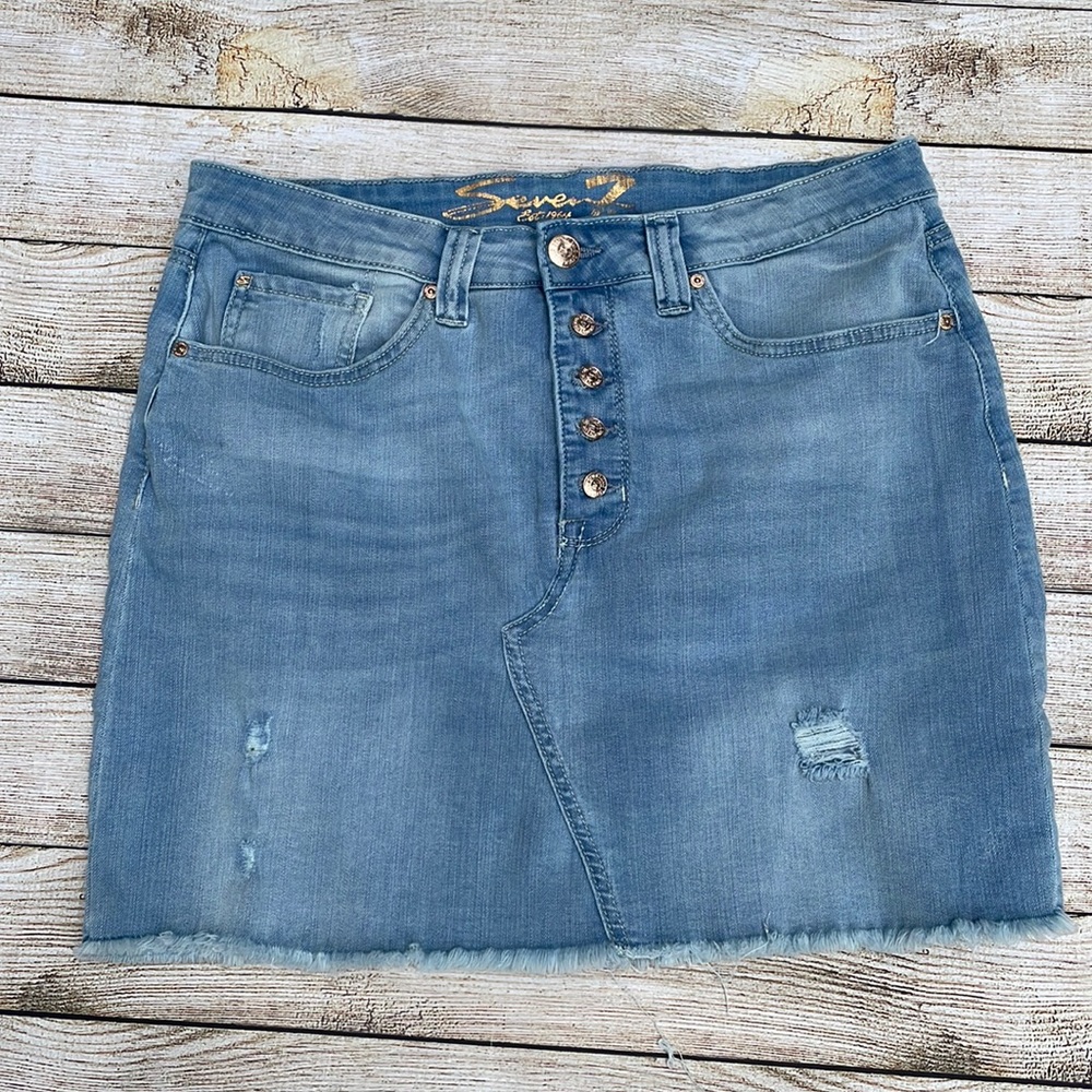 Seven7 Denim Jean Distressed Ripped Jean Denim Mini Weekend Skirt